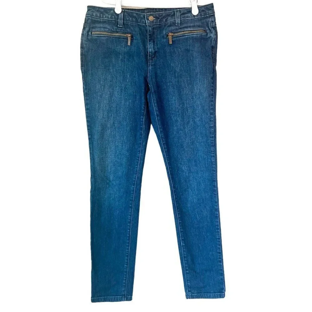 Michael Kors Denim Skinny Jeans Gold zipper front Pockets Size 6